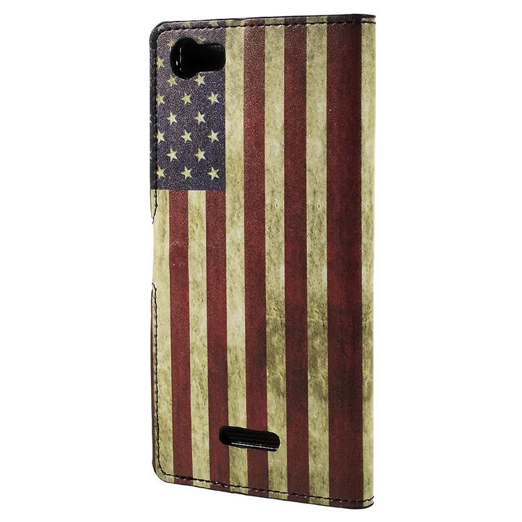 Card Holder Leather Stand Case for Wiko Fever 4G - US National Flag