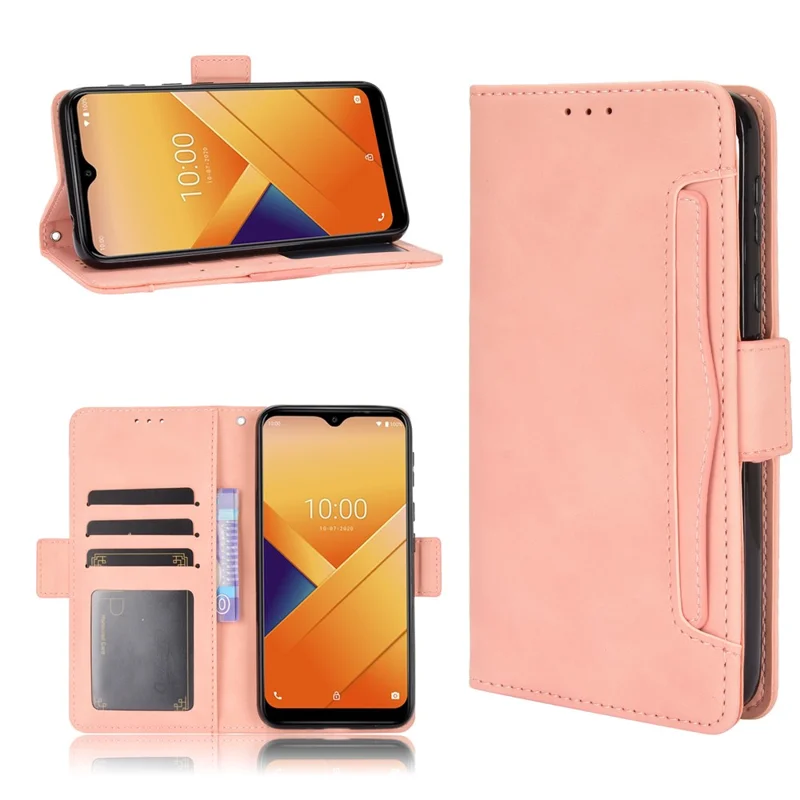 Multiple Card Slots Leather Wallet Mobile Phone Case for Wiko Y81 - Pink