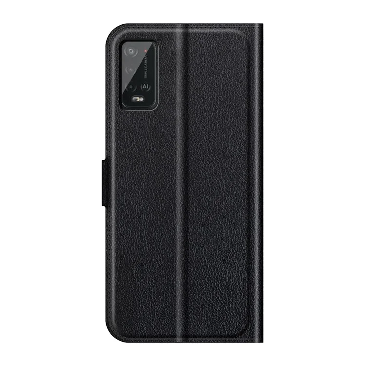 Litchi-Leder-Brieftasche / Standfuß Hülle für Wiko Power U20 - Schwarz