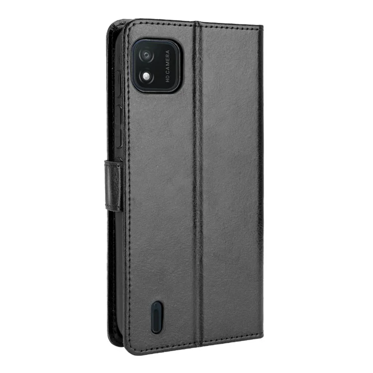 Crazy Horse Textur PU Leder Geldbörse Ständer Telefon Hülle Schutzhülle für Wiko Y62 - Schwarz