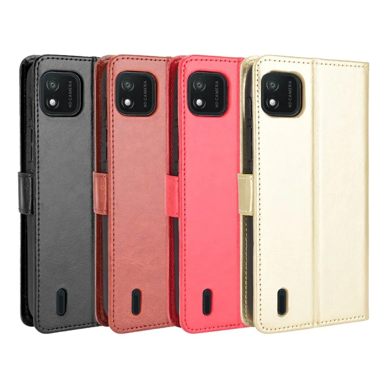 Crazy Horse Textur PU Leder Geldbörse Ständer Telefon Hülle Schutzhülle für Wiko Y62 - Schwarz