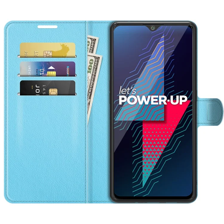 Wallet Design Litchi Texture Magnetic Clasp Soft PU Folio Flip Leather Phone Case with Stand for Wiko Power U30 - Blue