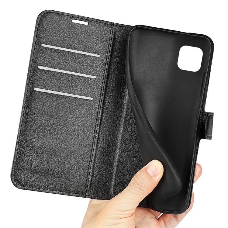 Für Wiko Y82 Brieftasche Anti-kratzer Litchi Textur PU Leder Flip Cover Ständer Magnetische Schließung Folio Buch Telefonhülle - Schwarz