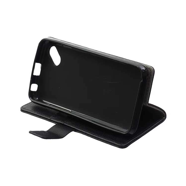 Litchi Skin Wallet Stand Leather Case for Wiko Sunny - Black