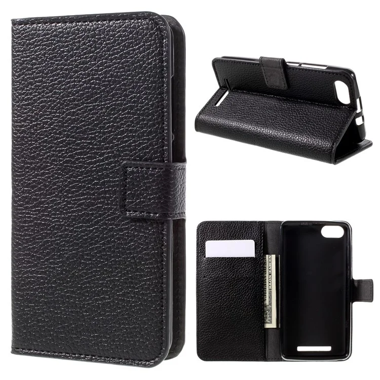 Litchi Texture Leather Wallet Stand Case for Wiko Lenny 3 - Black
