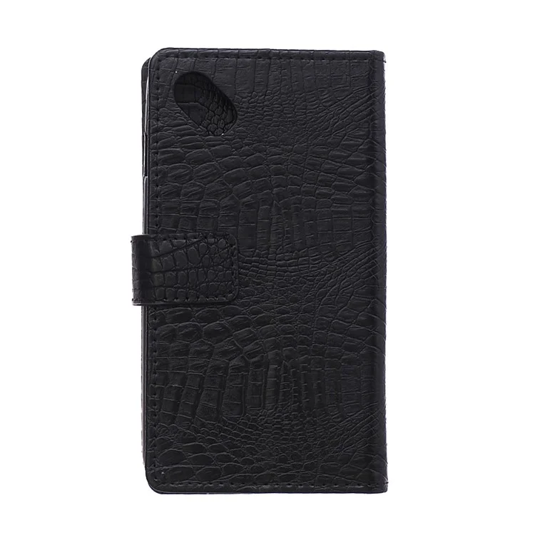 Crocodile Texture Leather Case Flip Wallet Cover for Wiko Sunny - Black