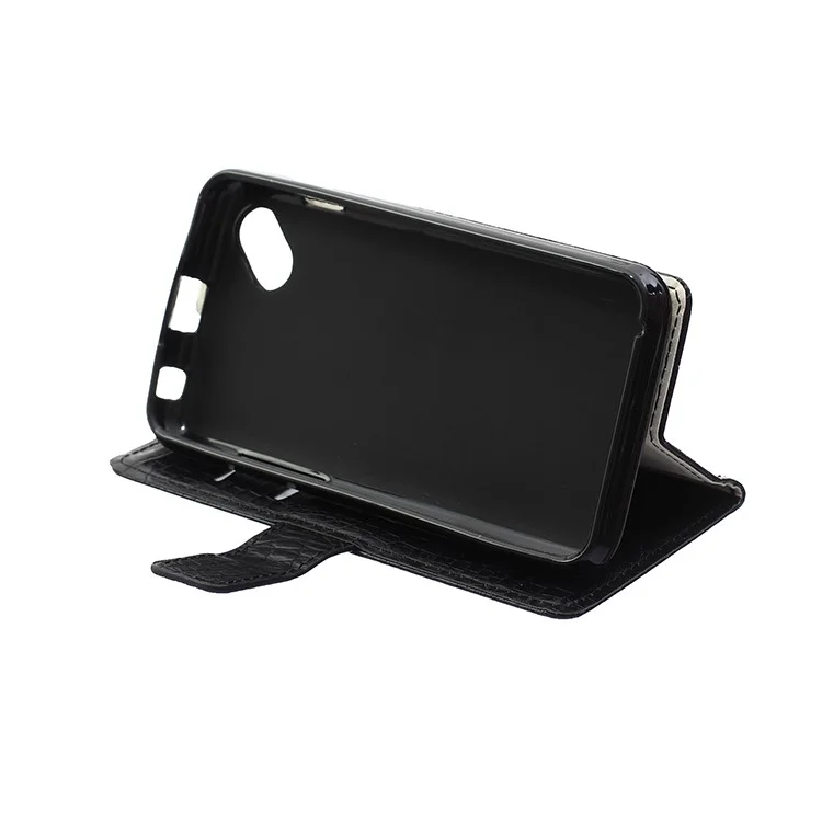 Crocodile Texture Leather Case Flip Wallet Cover for Wiko Sunny - Black