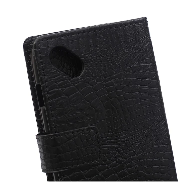 Crocodile Texture Leather Case Flip Wallet Cover for Wiko Sunny - Black