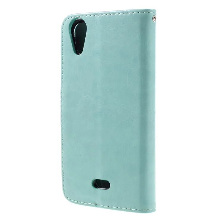 Imprinted Butterfly Flower Wallet Leather Stand Case for Wiko Rainbow Jam 4G - Cyan