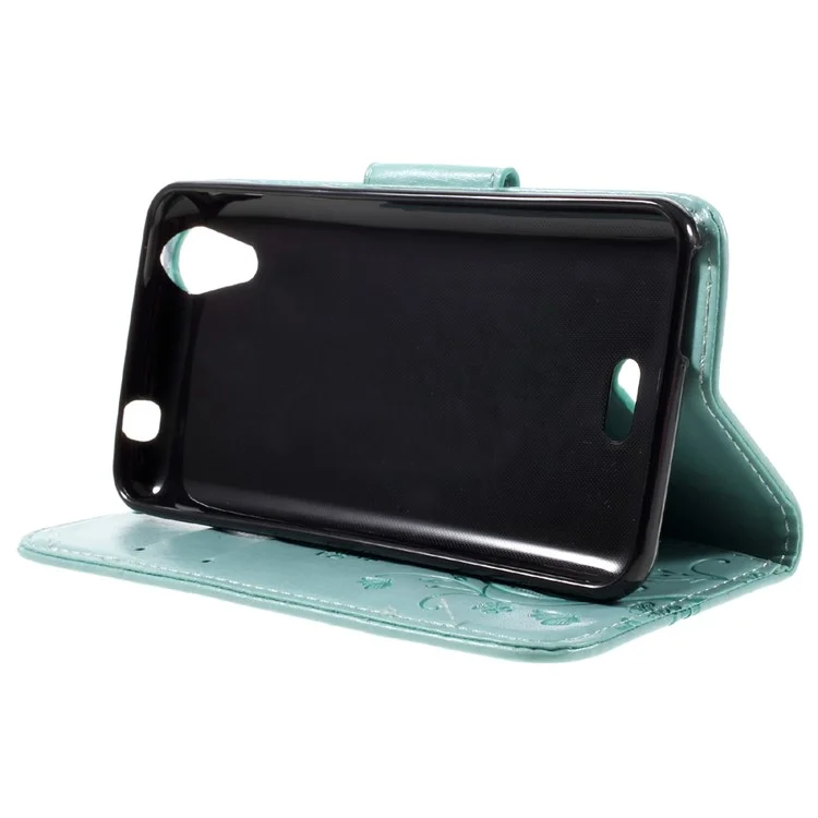 Imprinted Butterfly Flower Wallet Leather Stand Case for Wiko Rainbow Jam 4G - Cyan