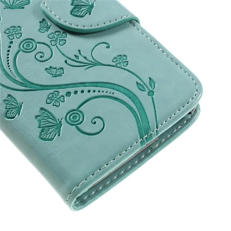 Imprinted Butterfly Flower Wallet Leather Stand Case for Wiko Rainbow Jam 4G - Cyan