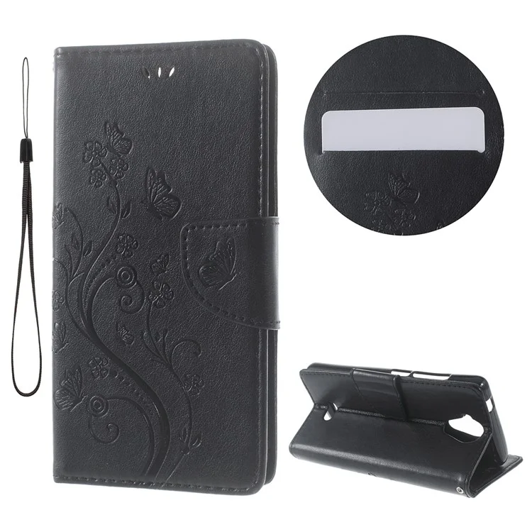 Imprint Butterfly Flower Wallet Leather Case for Wiko U Feel Lite - Black