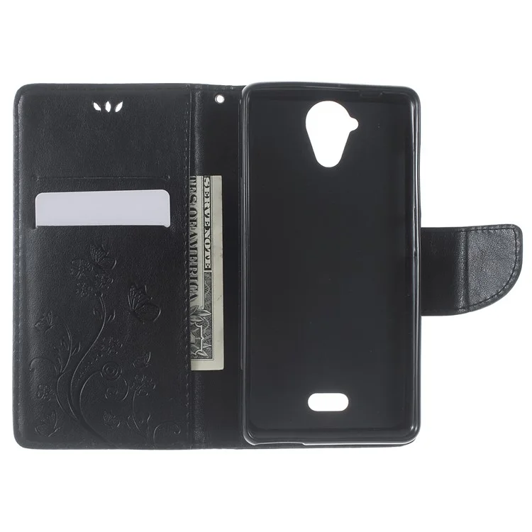 Imprint Butterfly Flower Wallet Leather Case for Wiko U Feel Lite - Black