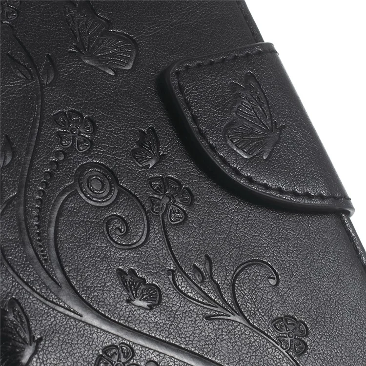 Imprint Butterfly Flower Wallet Leather Case for Wiko U Feel Lite - Black