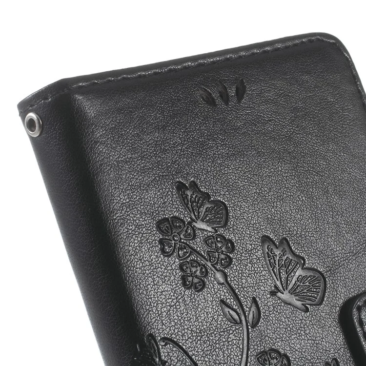 Imprint Butterfly Flower Wallet Leather Case for Wiko U Feel Lite - Black