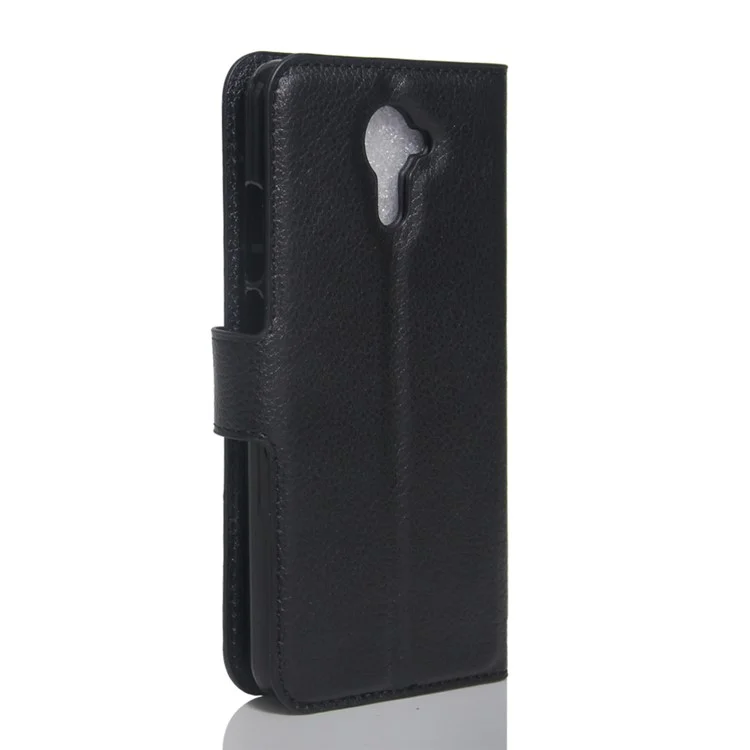 Litchi Skin Leather Wallet Case for Wiko U Feel Prime - Black