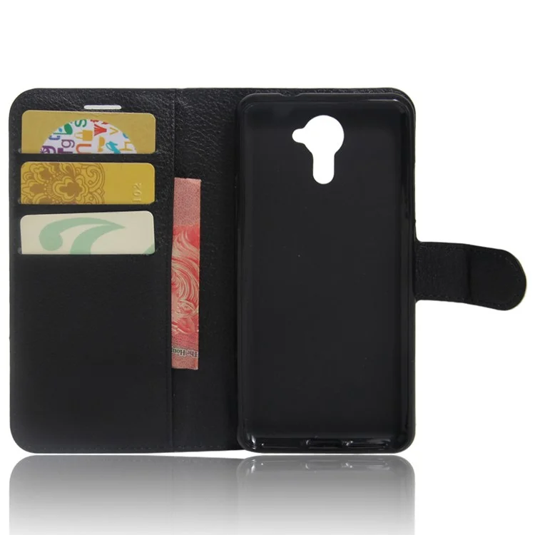 Litchi Skin Leather Wallet Case for Wiko U Feel Prime - Black
