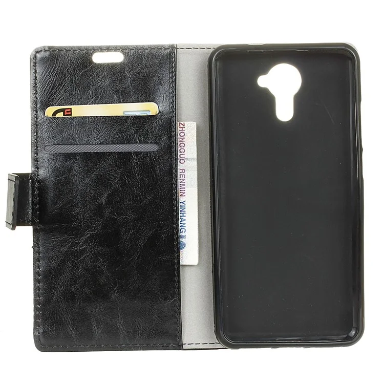 Crazy Horse Leather Wallet Case for Wiko U Feel Prime - Black
