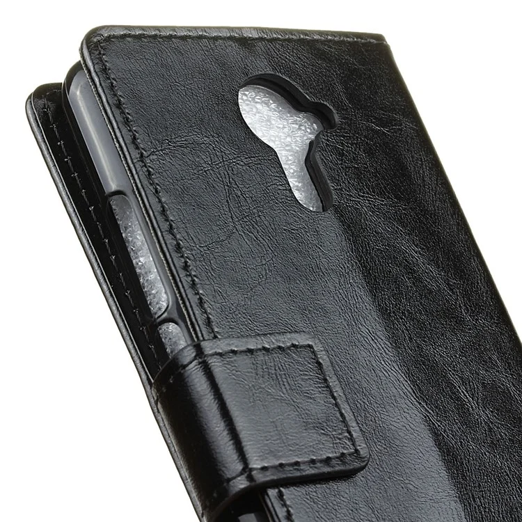Crazy Horse Leather Wallet Case for Wiko U Feel Prime - Black
