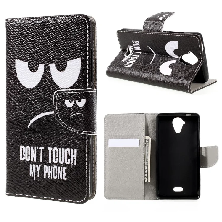 Pattern Printing Leather Wallet Mobile Casing for Wiko U Feel Lite - Do Not Touch My Phone