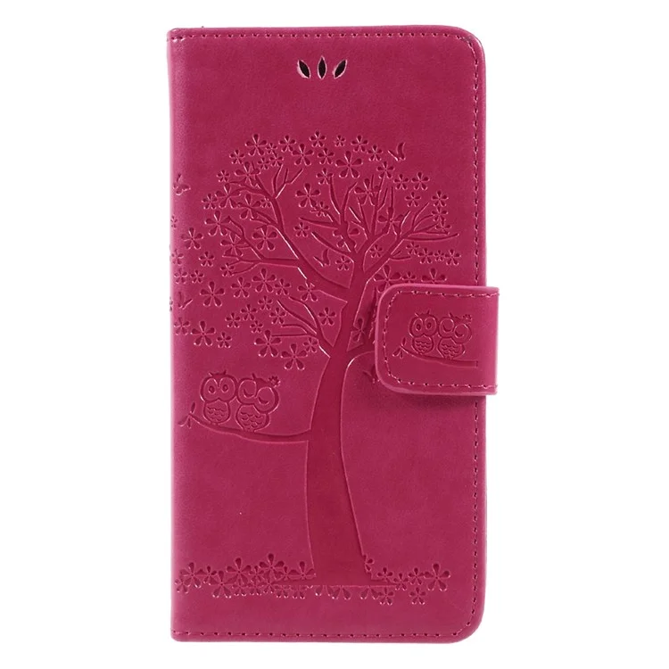 Imprint Tree Owl Magnetic Wallet Leather Stand Cover for Wiko Lenny 3 - Rose