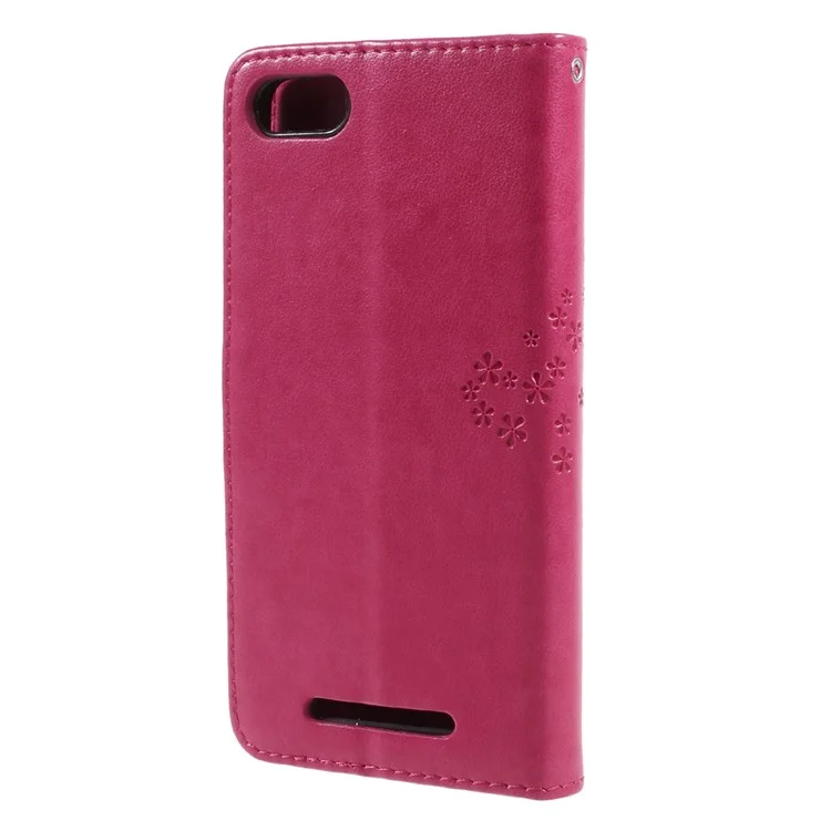 Imprint Tree Owl Magnetic Wallet Leather Stand Cover for Wiko Lenny 3 - Rose