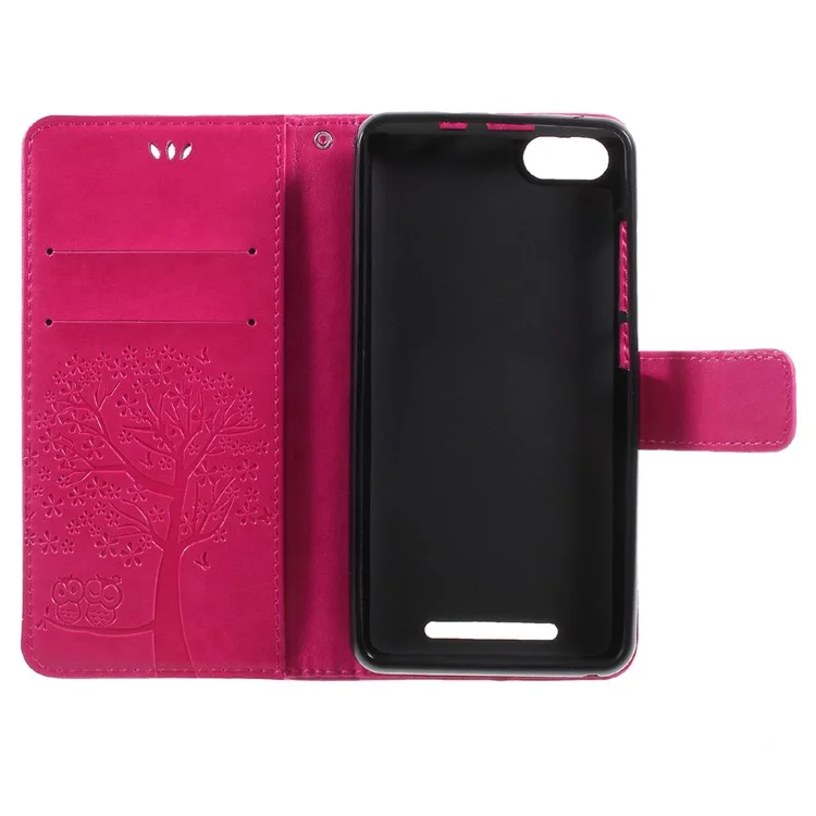 Imprint Tree Owl Magnetic Wallet Leather Stand Cover for Wiko Lenny 3 - Rose