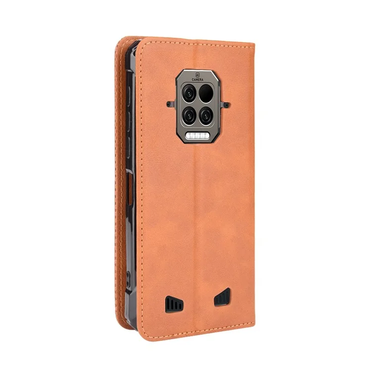 Retro Textured Surface Leather and TPU Flip Phone Leather Case Shockproof Leather Phone Wallet Stand Cover for Doogee S86 / S86 Pro - Brown