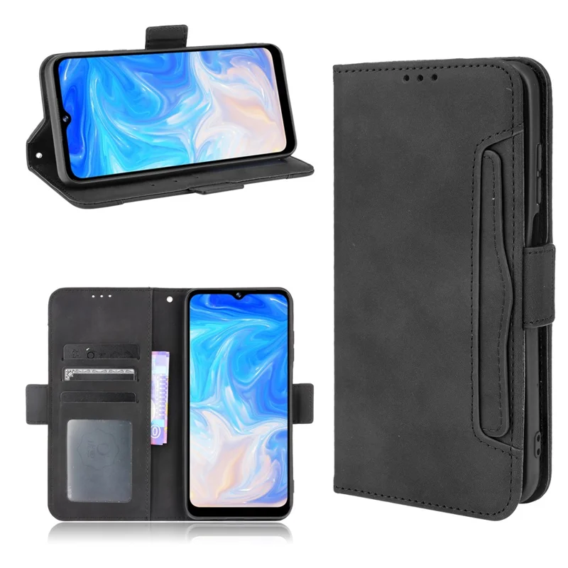 For Doogee N40 Pro Scratch Resistant Card Slot Design Flip Phone Protective Cover Leather Phone Wallet Stand Case - Black
