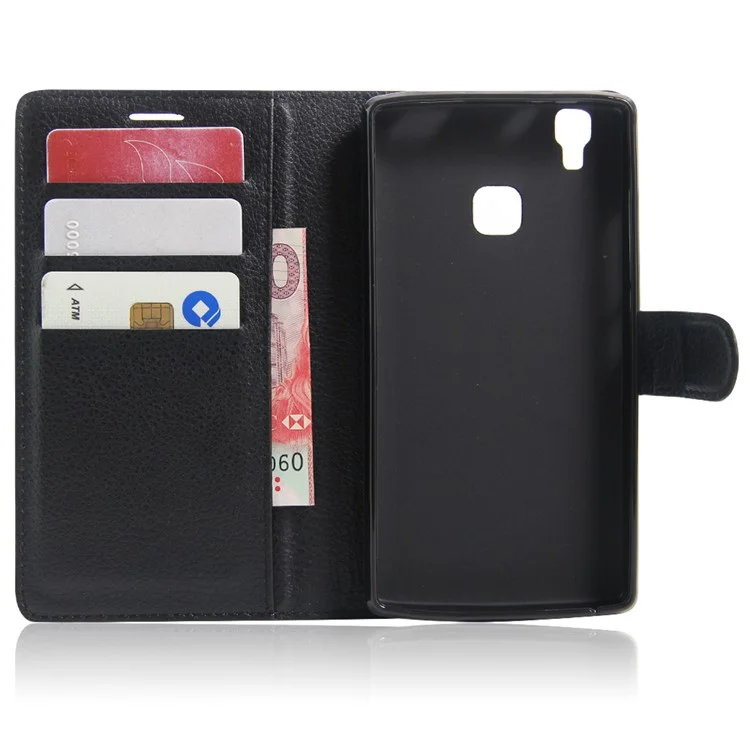 Lychee Skin Wallet Leather Stand Case for Doogee X5 Max - Black