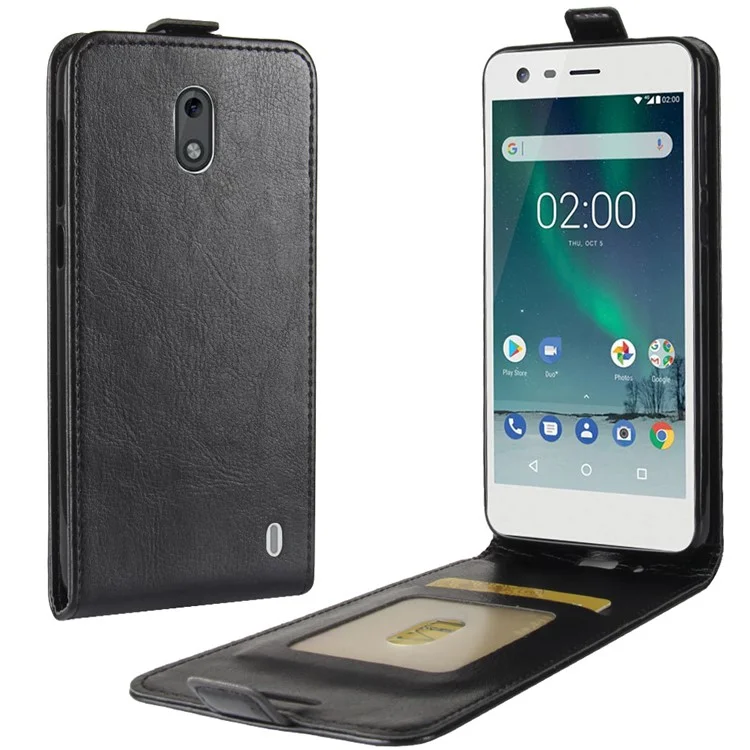Crazy Horse Leather Vertical Flip Mobile Shell for Nokia 2 - Black