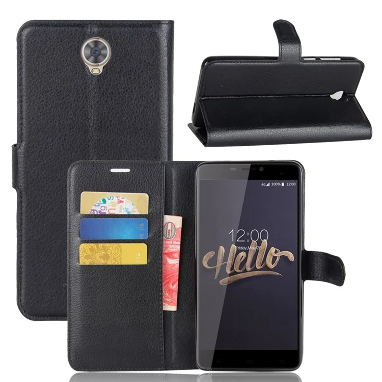 Litchi Skin PU Leather Wallet Stand Phone Case for Cubot Max - Black