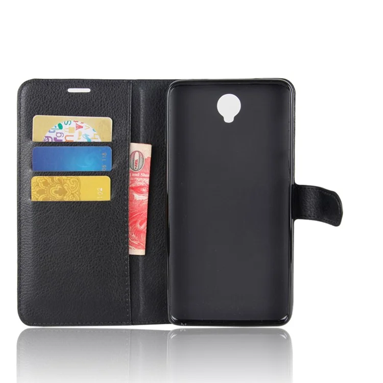 Litchi Skin PU Leather Wallet Stand Phone Case for Cubot Max - Black