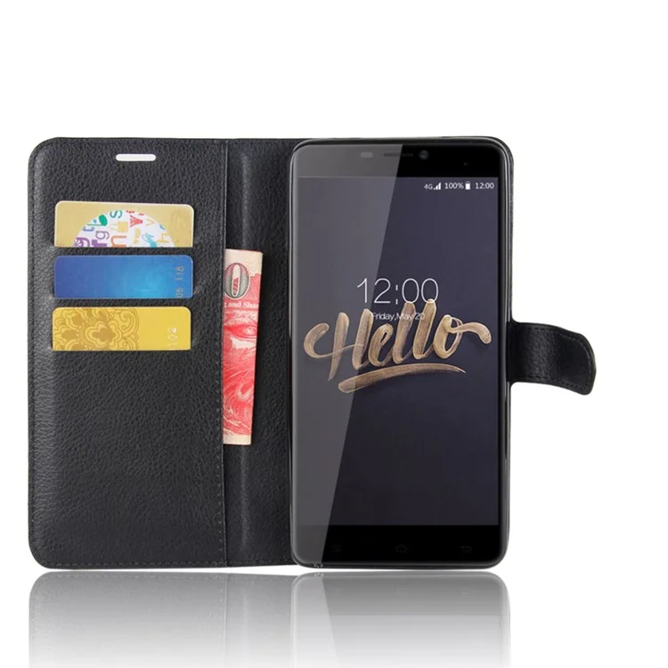 Litchi Skin PU Leather Wallet Stand Phone Case for Cubot Max - Black