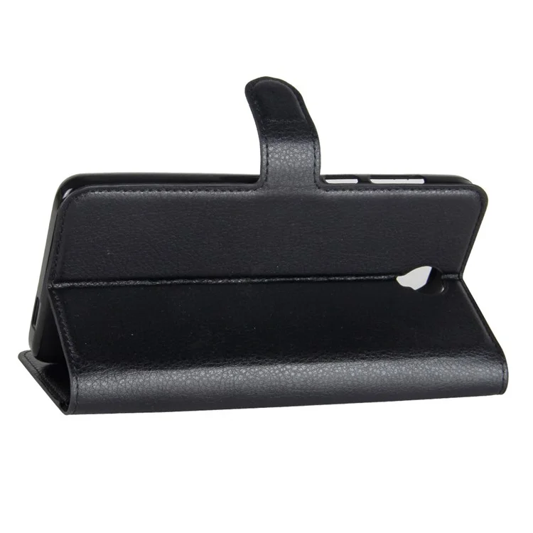 Litchi Skin PU Leather Wallet Stand Phone Case for Cubot Max - Black