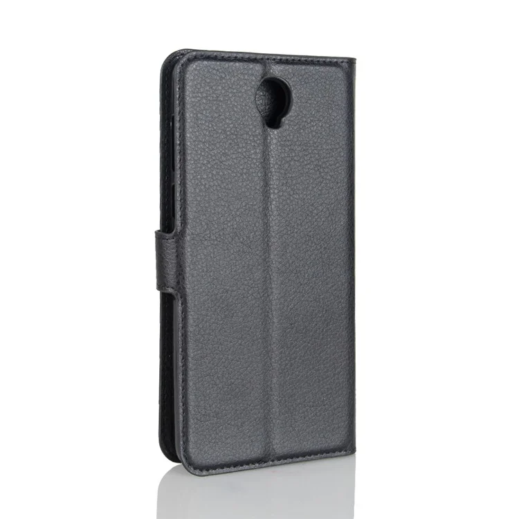 Litchi Skin PU Leather Wallet Stand Phone Case for Cubot Max - Black