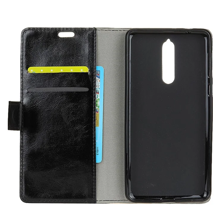 Crazy Horse Leather Phone Case with Card Slots for Nokia 8 - Black