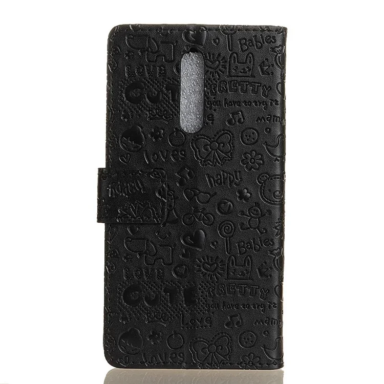 Cartoon Graffiti Folio Leather Wallet Mobile Shell with Stand for Nokia 8 - Black