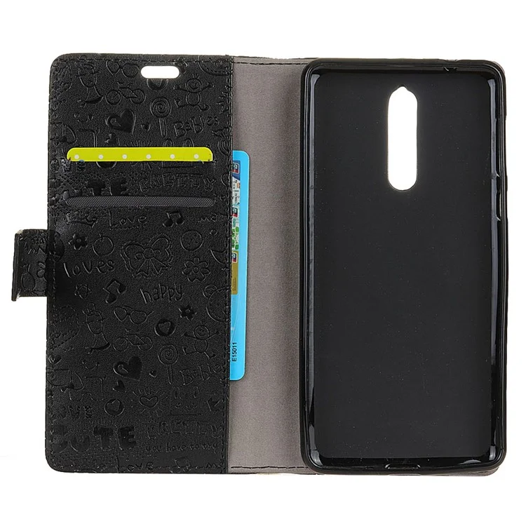 Cartoon Graffiti Folio Leather Wallet Mobile Shell with Stand for Nokia 8 - Black