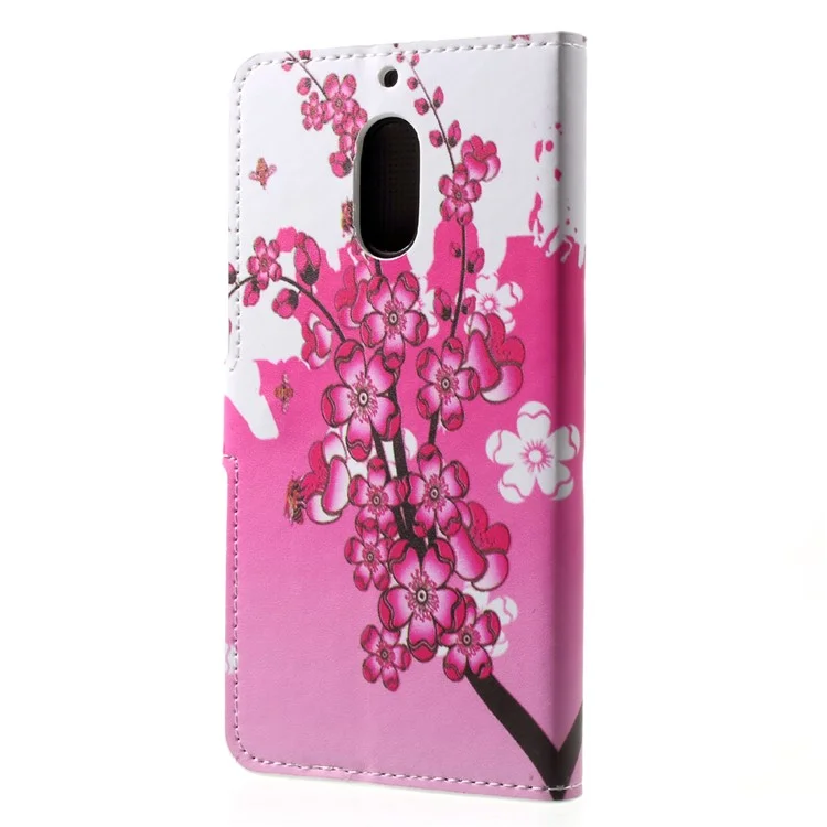 Patterned PU Leather Wallet Stand Protective Phone Shell for Nokia 6 - Peach Flower