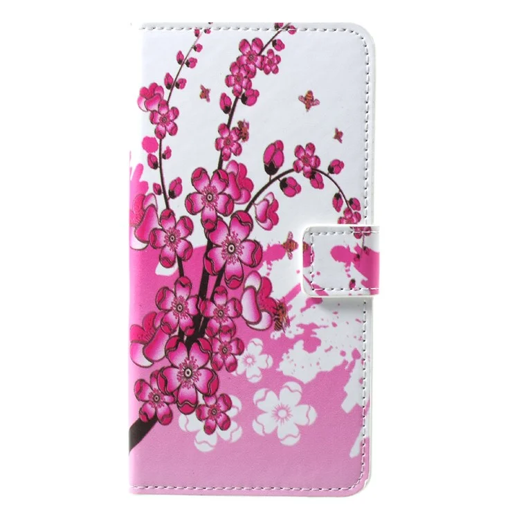 Patterned PU Leather Wallet Stand Protective Phone Shell for Nokia 6 - Peach Flower