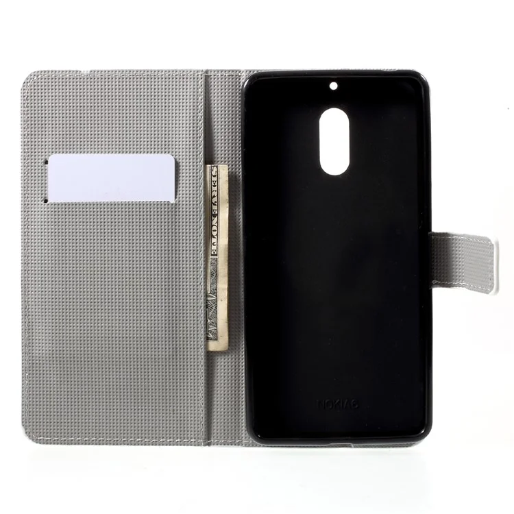 Patterned PU Leather Wallet Stand Protective Phone Shell for Nokia 6 - Peach Flower
