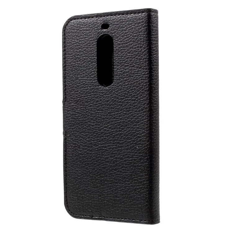 Litchi Skin Wallet Leather Magnetic Case for Nokia 5 - Black