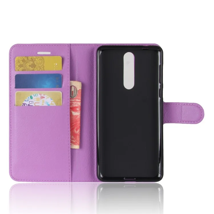 Para Nokia 8 Litchi Carteira De Cabelo De Couro De Couro Ícone De Proteção Magnética - Roxo