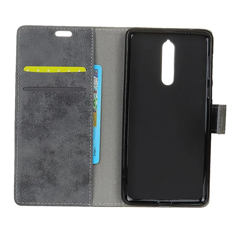 For Nokia 8 Vintage Style Wallet Leather Mobile Phone Cover - Grey