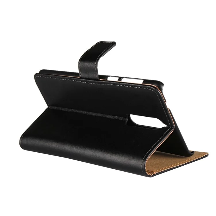 Genuine Leather Wallet Stand Cover for Nokia 8 - Black