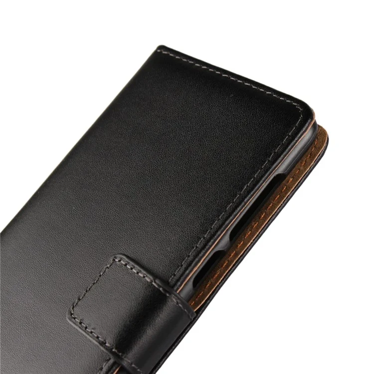 Genuine Leather Wallet Stand Cover for Nokia 8 - Black
