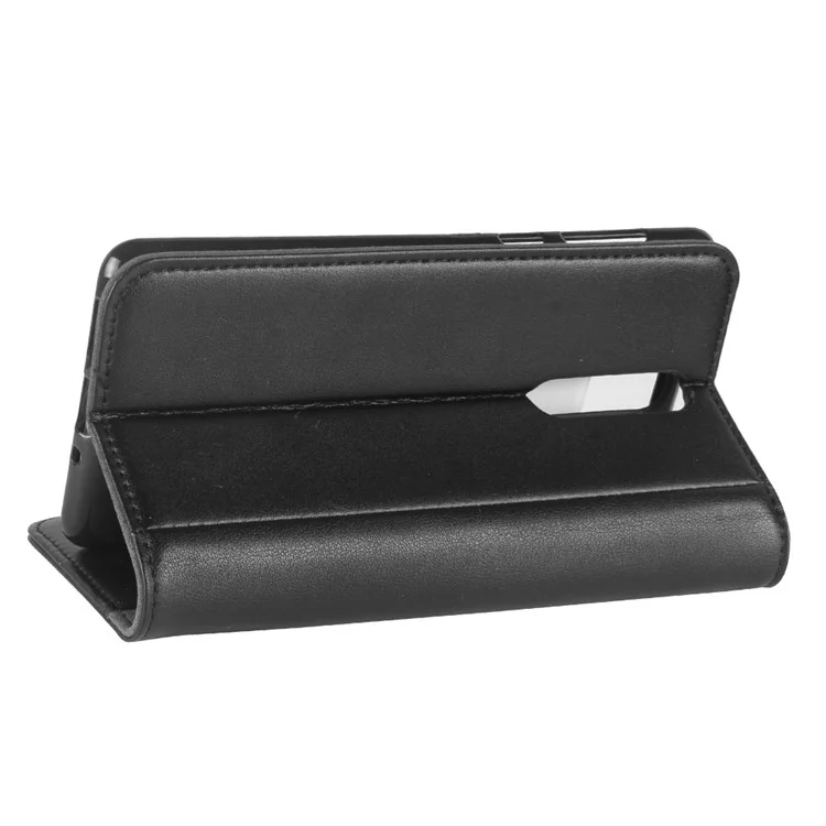 Genuine Split Leather Wallet Stand Flip Cover Shell for Nokia 8 - Black