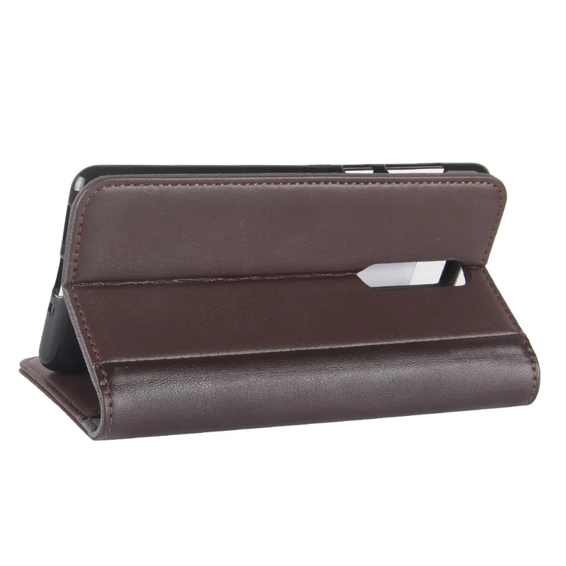 For Nokia 8 Phone Cases Genuine Split Leather Wallet Mobile Cover Stand - Coffee