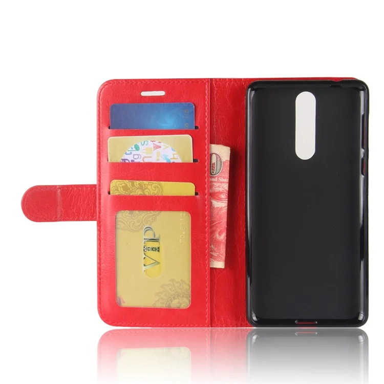 Crazy Horse PU Leather Wallet Stand Phone Cover for Nokia 8 - Red